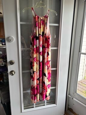 Bright Pink & Yellow Floral Maxi Halter Dress 1X